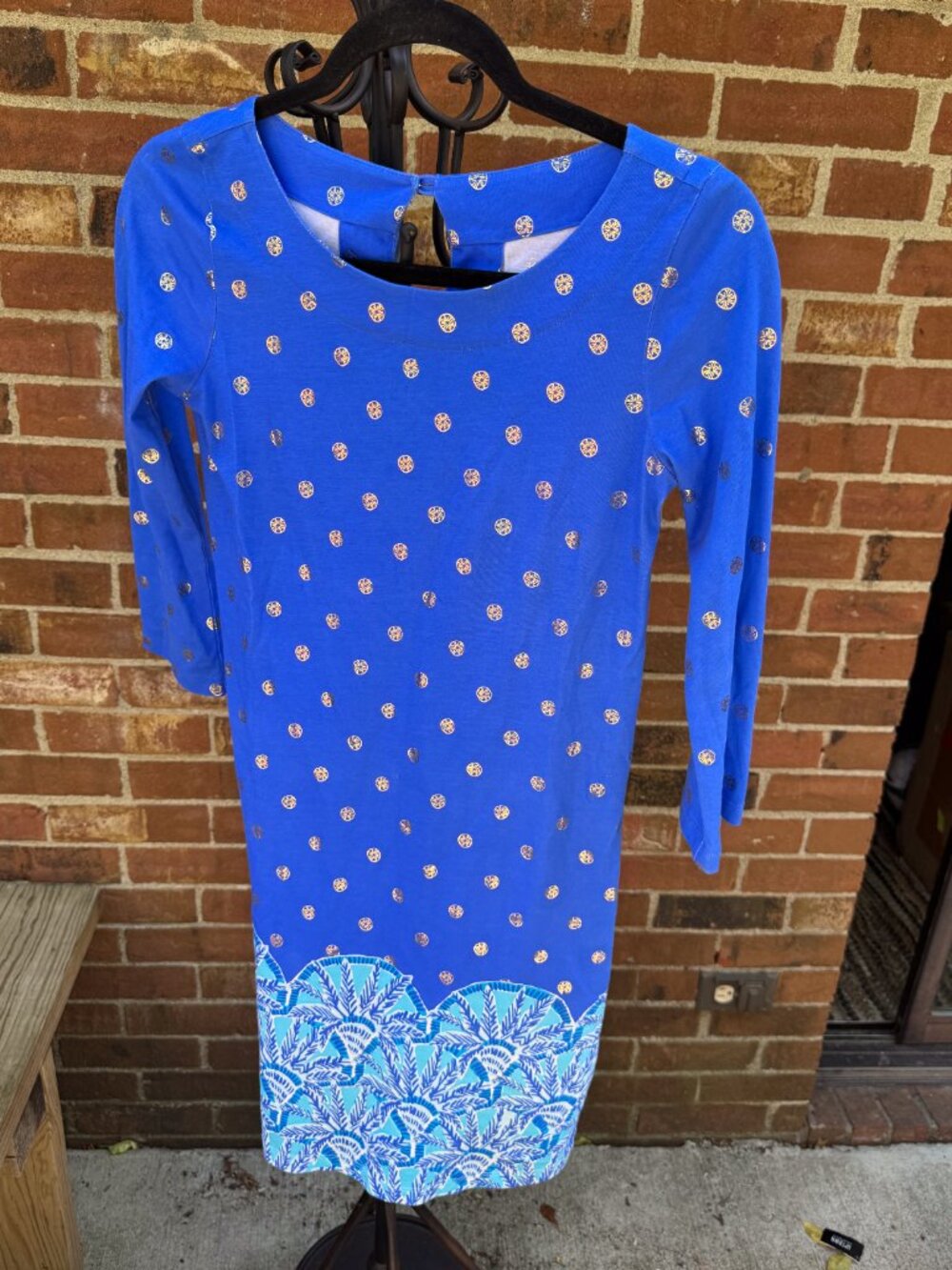 Lilly Pulitzer Blue Gold Metallic Engineered Knit Dress XXS